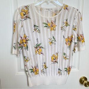 Japanese Brand-Vintage Marsa Renown Fine Knit Short Sleeve Blouse Floral Print